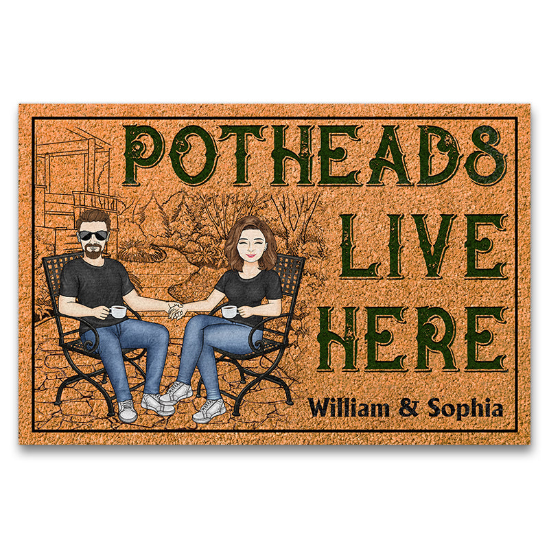 Family Couple Potheads Live Here - Gift For Garden Lovers - Personalized Custom Doormat