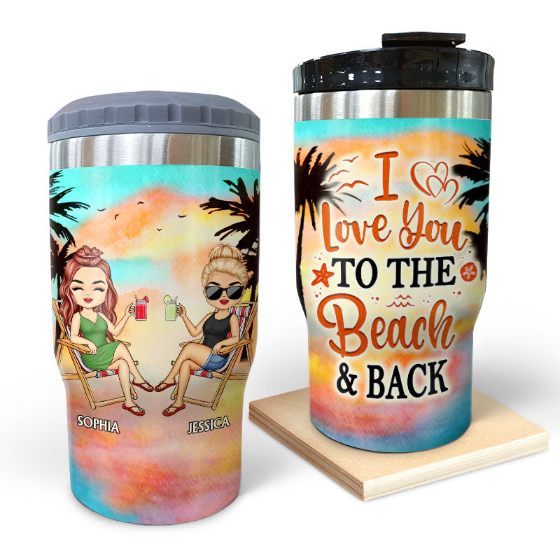 I Love You To The Beach And Back Best Watercolor Beach Best Friends - Bestie BFF Gift - Personalized Custom Triple 3 In 1 Can Cooler