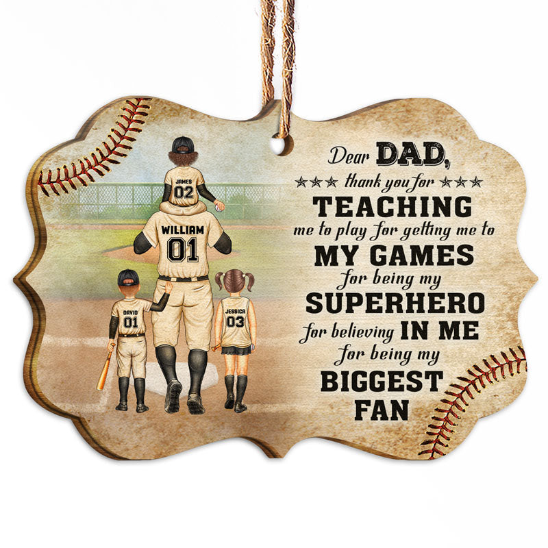 Baseball Dear Dad Thank You For Teaching Me - Christmas Gift For Father - Personalized Wooden Ornament