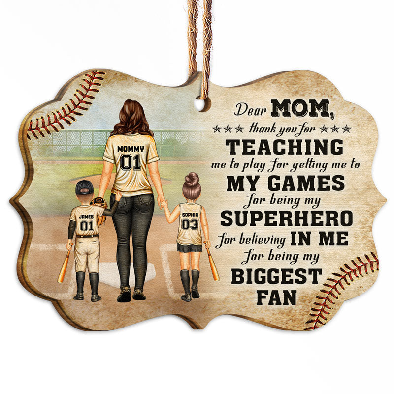 Baseball Dear Mom Thank You For Teaching Me - Christmas Gift For Mother - Personalized Wooden Ornament