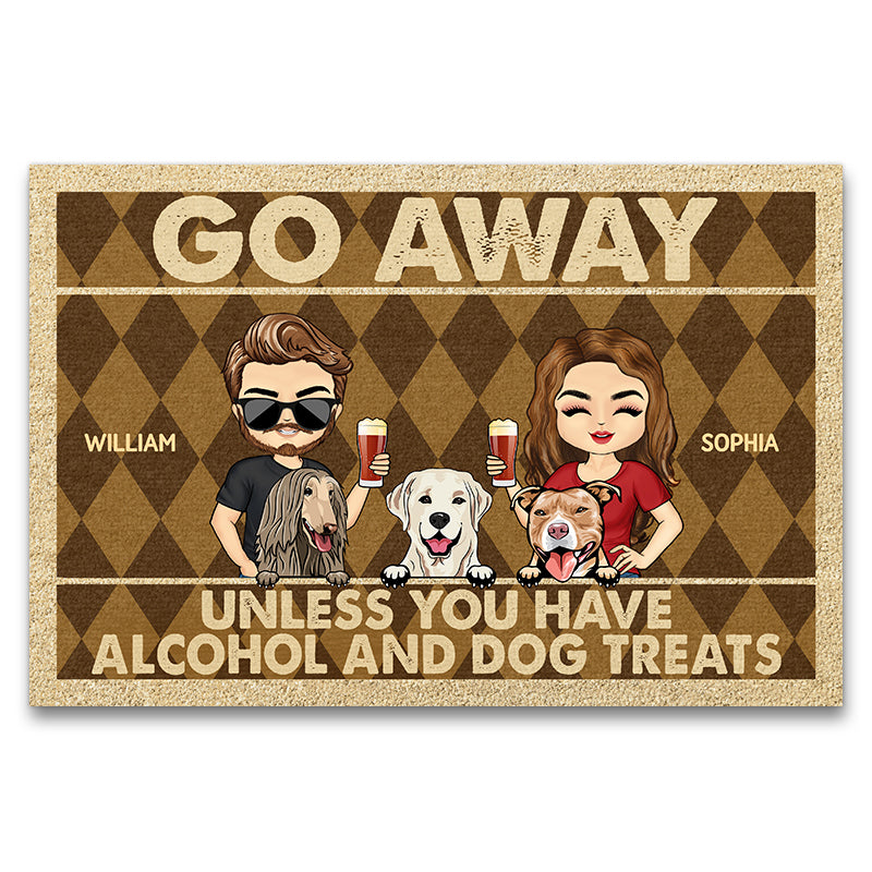 Go Away Unless You Have Alcohol And Dog Treats Chibi Couple Husband Wife - Gift For Dog Lovers - Personalized Custom Doormat