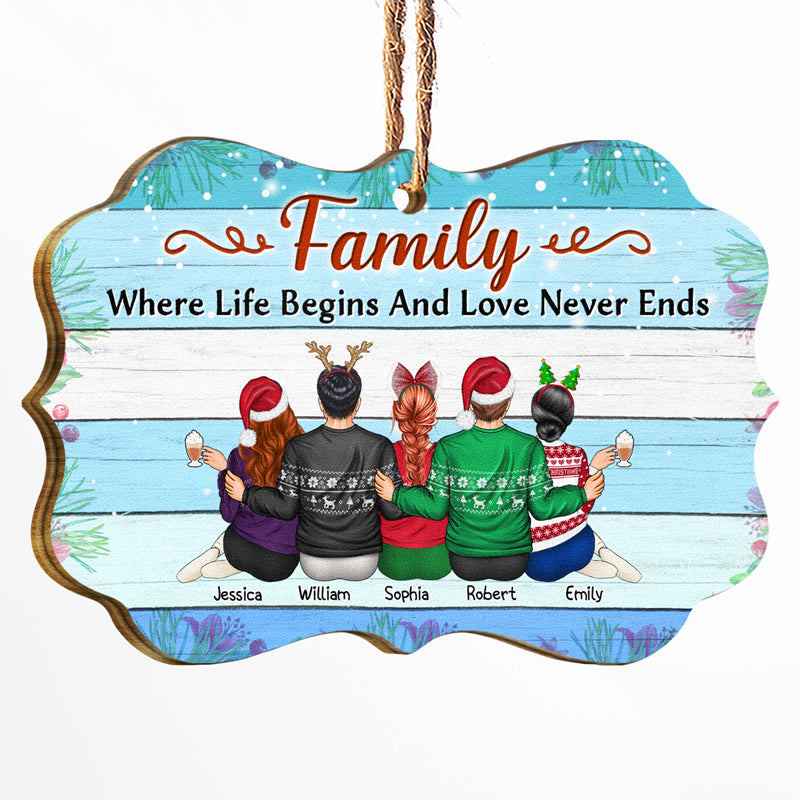 Sisters & Brothers Family Where Life Begins And Love Never Ends - Christmas Gift For Siblings And Family - Personalized Wooden Ornament