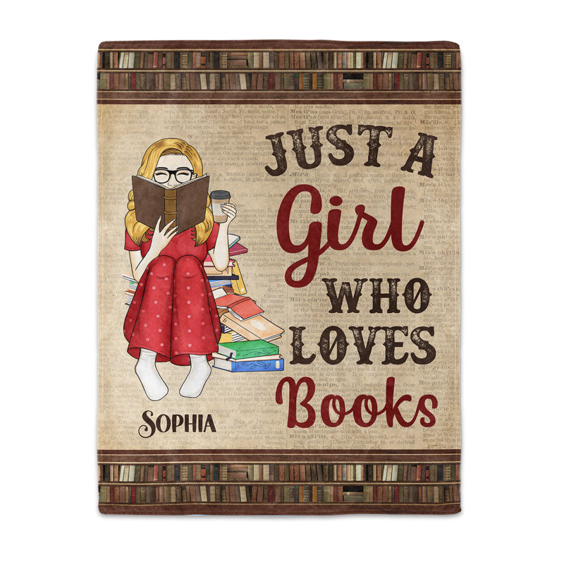 Just A Girl Who Loves Books Reading Vintage - Gift For Book Lovers - Personalized Custom Fleece Blanket