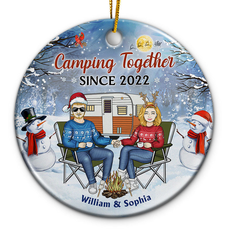 Christmas Camping Couple Camping Together Since - Christmas Gift For Camping Lovers - Personalized Custom Circle Ceramic Ornament