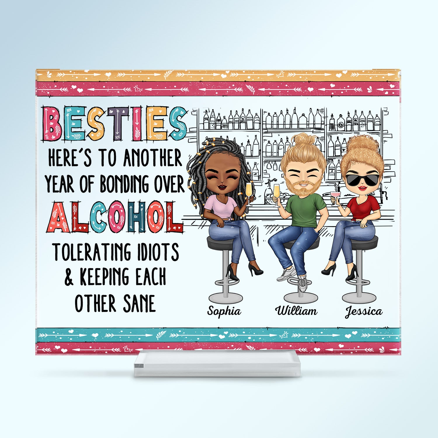 Here's To Another Year Of Bonding Over Alcohol White Best Friends - Bestie BFF Gift - Personalized Custom Horizontal Rectangle Acrylic Plaque