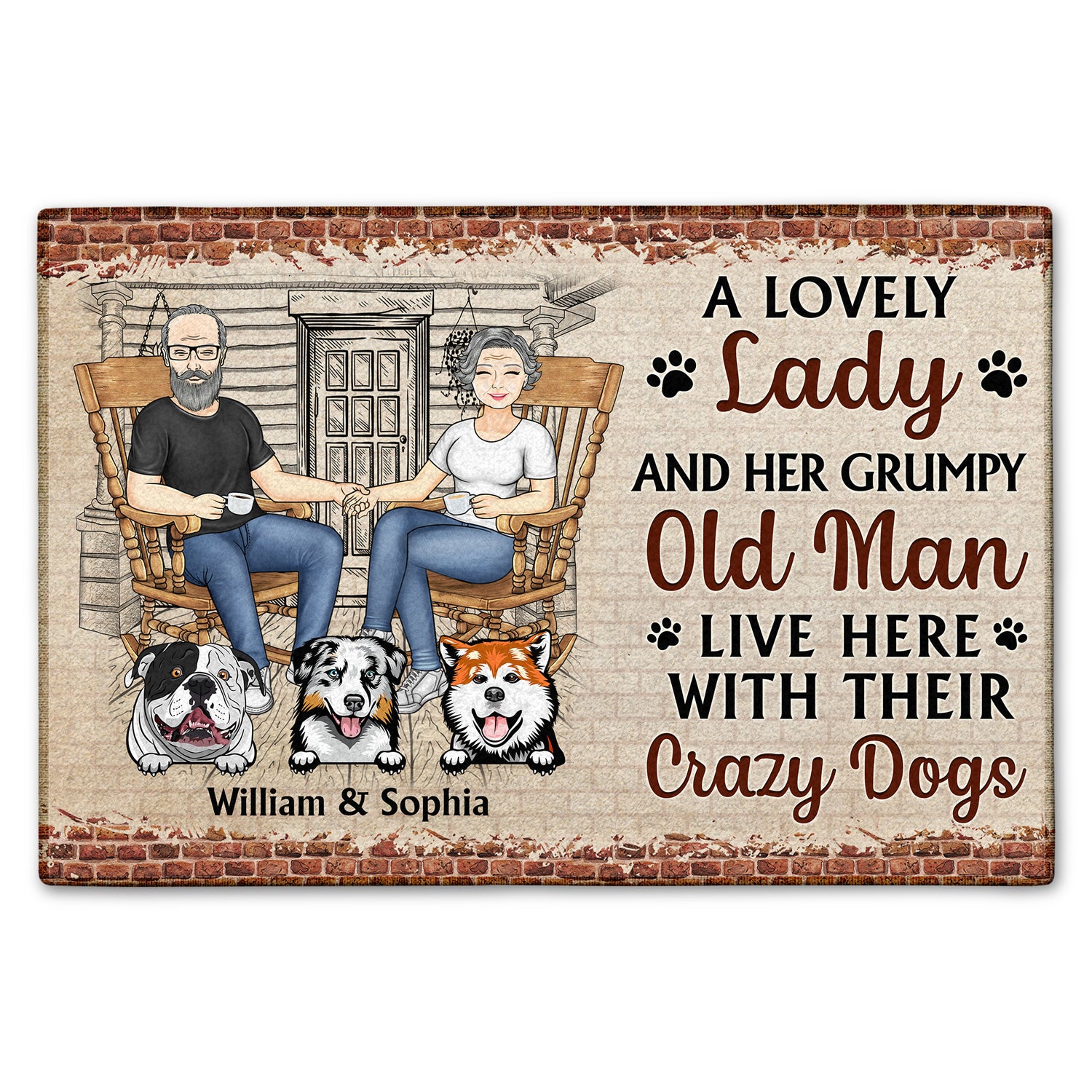 Family Couple A Lovely Lady And Her Grumpy Old Man Live Here With Their Crazy Dogs - Gift For Dog Lovers - Personalized Custom Doormat