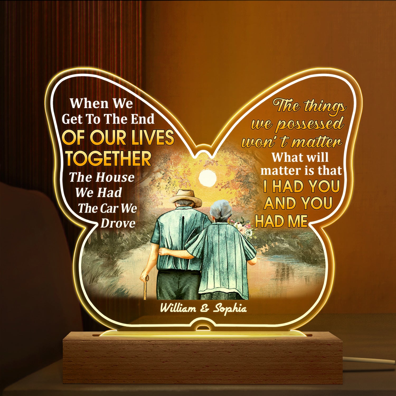 When You Get To The End Family Old Couples - Home Decor, Memorial, Anniversary, Birthday Gift For Spouse, Husband, Wife - Personalized Custom 3D Led Light Wooden Base