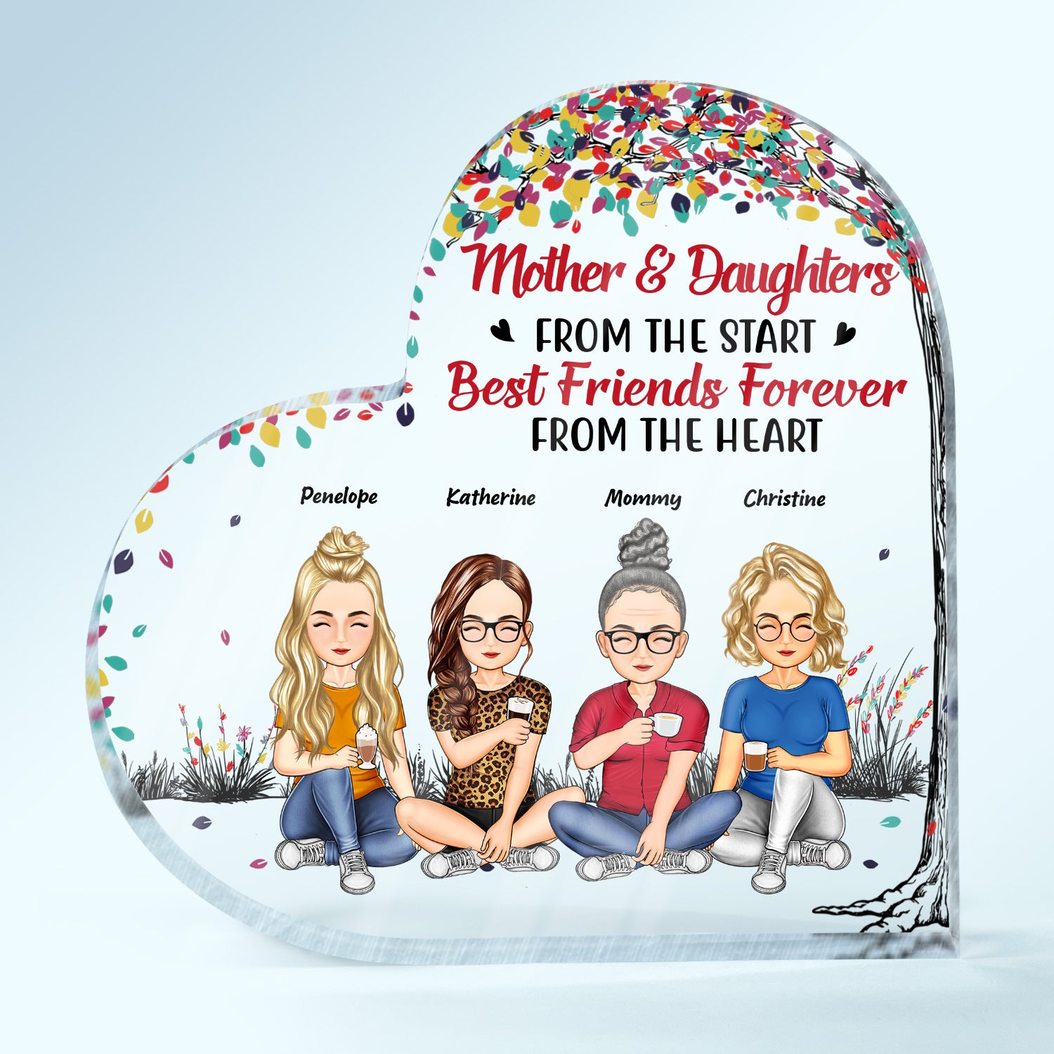 Mother And Daughters Sons Children From The Start - Birthday, Loving Gift For Mommy, Mother, Grandma, Grandmother - Personalized Custom Heart Shaped Acrylic Plaque