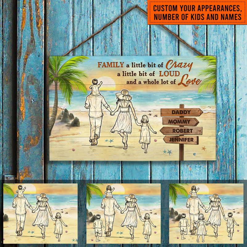 Beach Family A Little Bit Of Crazy Custom Wood Rectangle Sign, Personalized Signs, Family Gift