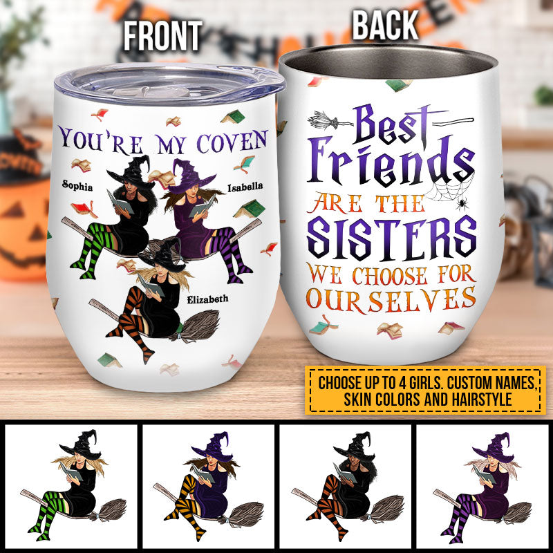 Book Witch Reading Witchery Bestie Halloween Friends BFF Sisters We Choose Custom Wine Tumbler
