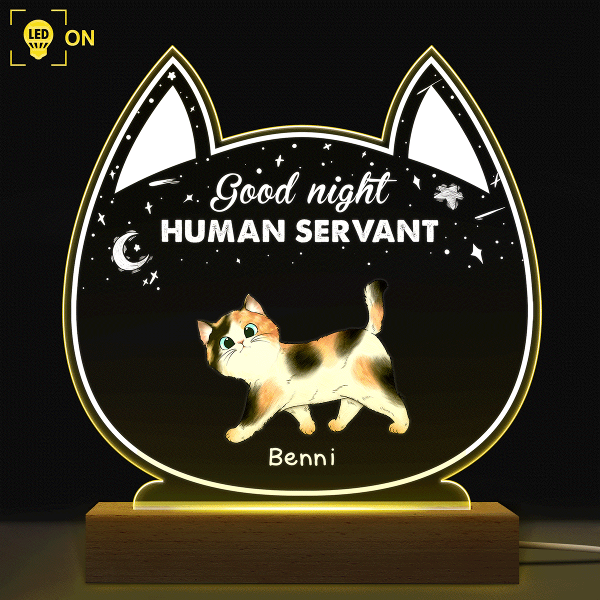 Good Night Human Servant Custom Mother's Day Gift Personalized Shaped Plaque Light Bases