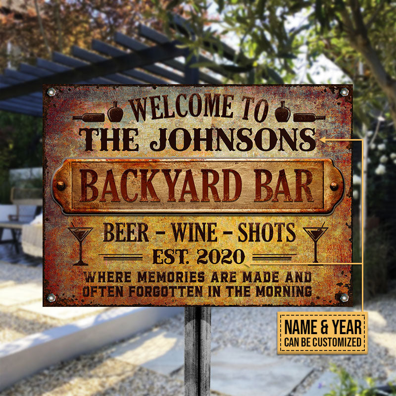 Backyard Bar Memories Are Made Custom Classic Metal Signs, Outdoor Bar Decor, Yard Sign