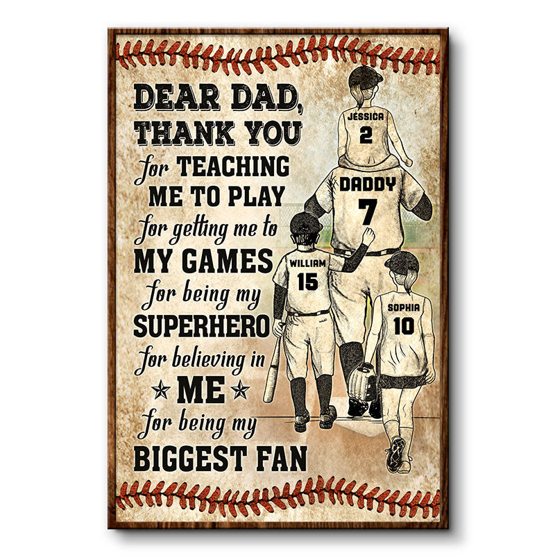 Baseball Dad And Child Thank You - Gift For Dad, Grandpa - Personalized Custom Poster