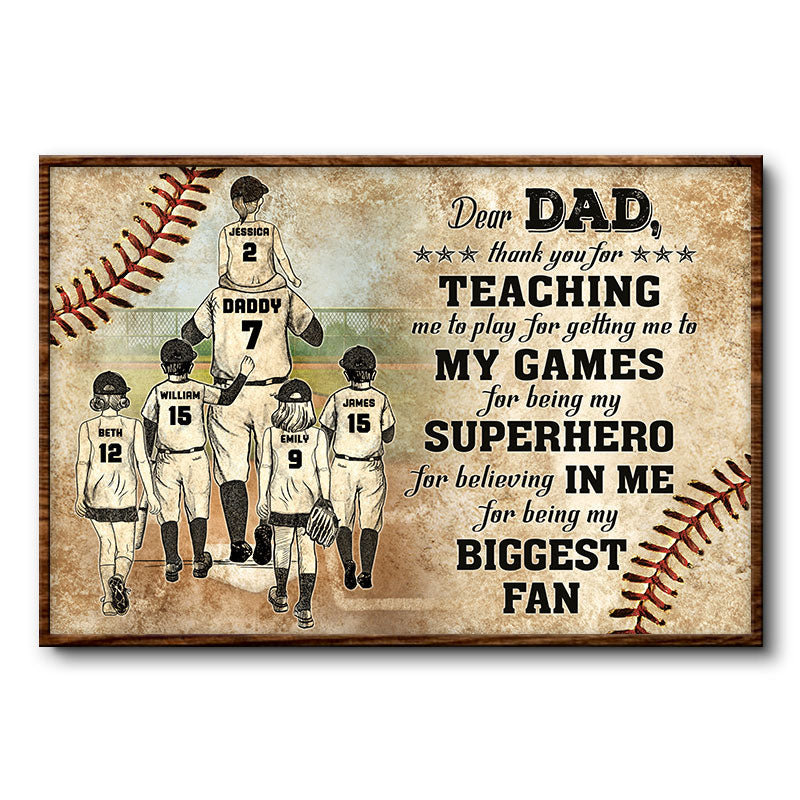 Baseball Dad And Child Thank You Dad- Gift For Dad, Grandpa - Personalized Custom Poster