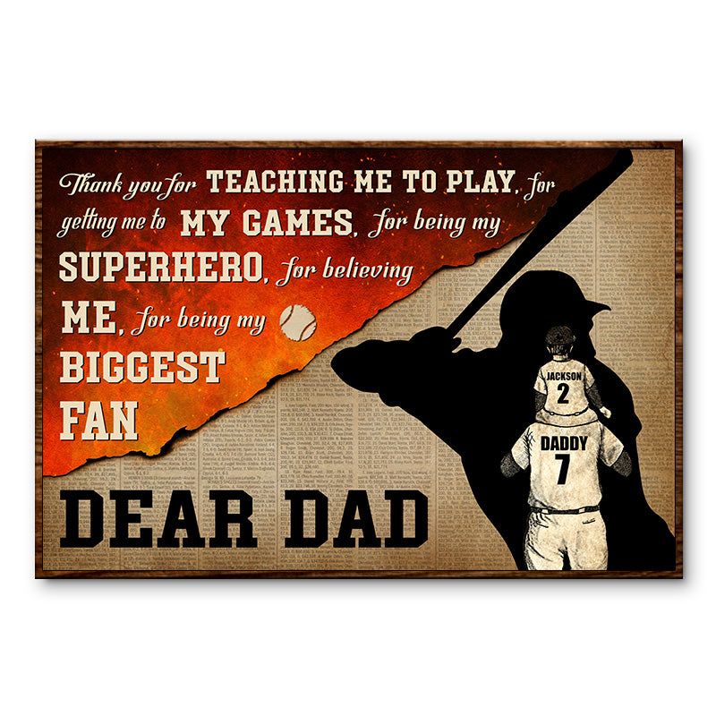 Baseball Dear Dad Thank You - Personalized Custom Poster
