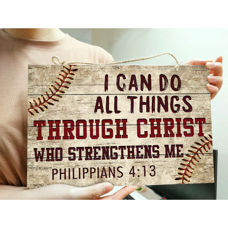 Baseball I Can Do All Things Customized Wood Rectangle Sign - Wander 