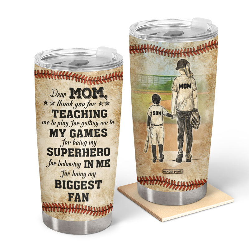 Wander Prints Mothers Day Gifts - Birthday Gifts For Mom & Mothers Day Gifts From Daughter - Mom Gifts From Kids Mother's Day Gifts - Stainless Steel Baseball Tumbler 20oz Gifts from Mom, Thank You For Being My Biggest Fan Travel Coffe Mug with Lid