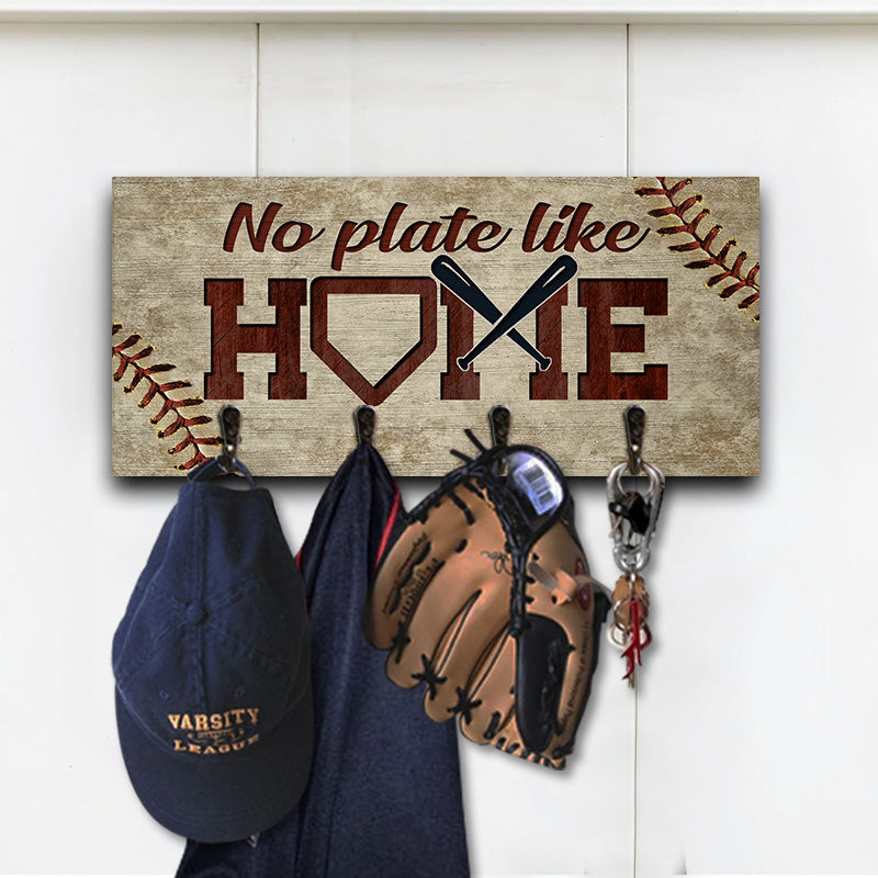 Baseball No Plate Like Home Custom Wood Key Holder