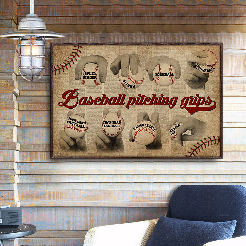 Baseball Pitching Grips Gallery Wrapped Framed Canvas Prints - Unframed  Poster - Home Decor Wall Art