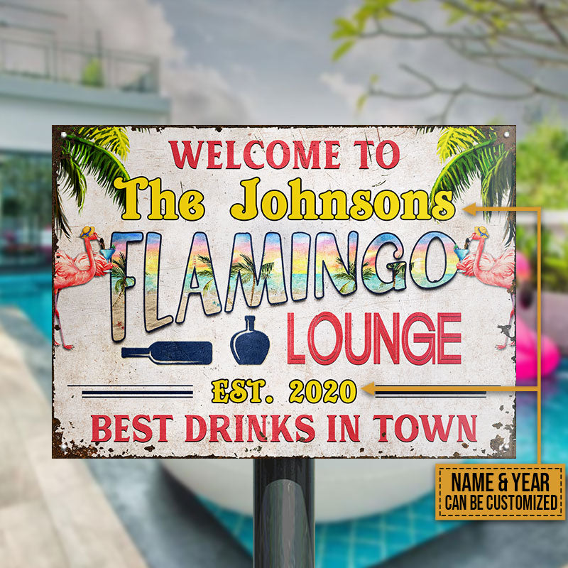 Beach Flamingo Lounge Best Drinks In Town Custom Classic Metal Signs
