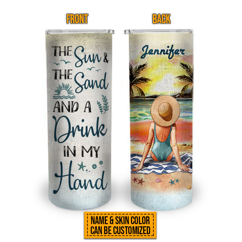 Sun Sand And Drink In My Hand - Engraved Stainless Steel Tumbler, Stainless  Cup, Vacation Tumbler