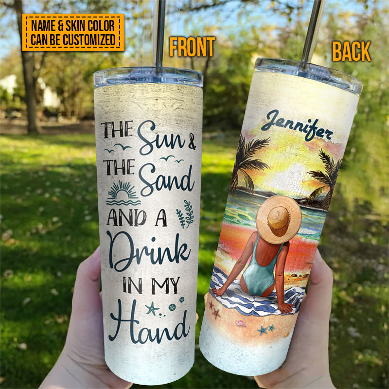 Sun Sand And Drink In My Hand - Engraved Stainless Steel Tumbler, Stainless  Cup, Vacation Tumbler