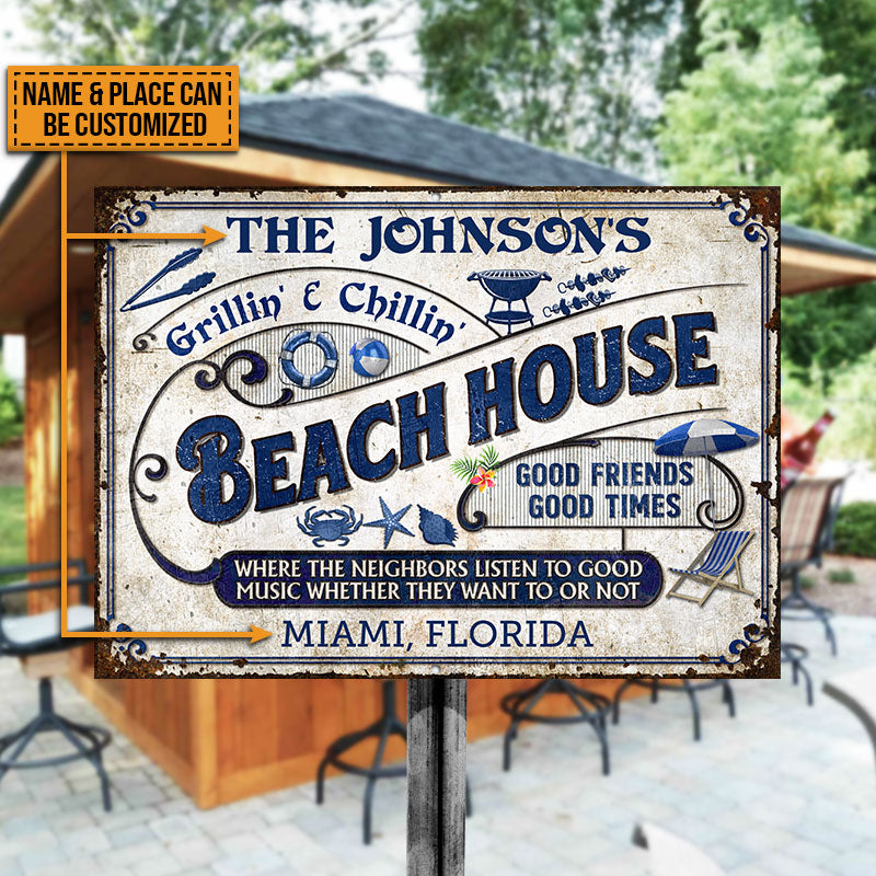 Beach Grilling Where Neighbors Listen Good Music Custom Classic Metal Signs
