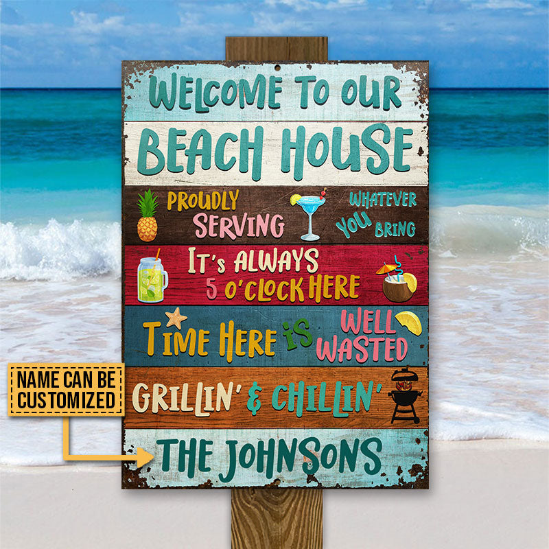 Beach House Proudly Serving Whatever Custom Classic Metal Signs