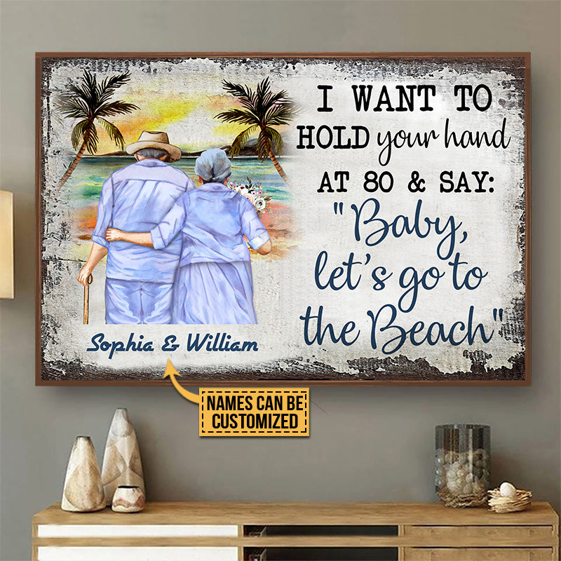 Beach Old Couple Hold Your Hand Custom Poster