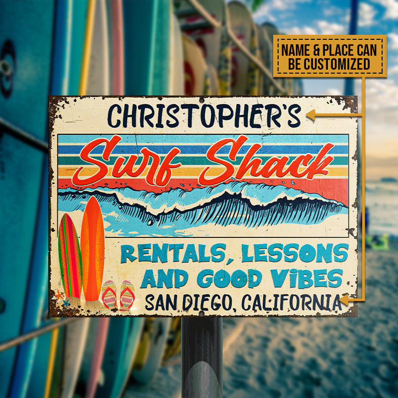 Beach Surfing Surf Shack Rentals, Surf Shop Decor, Custom Classic Metal Signs