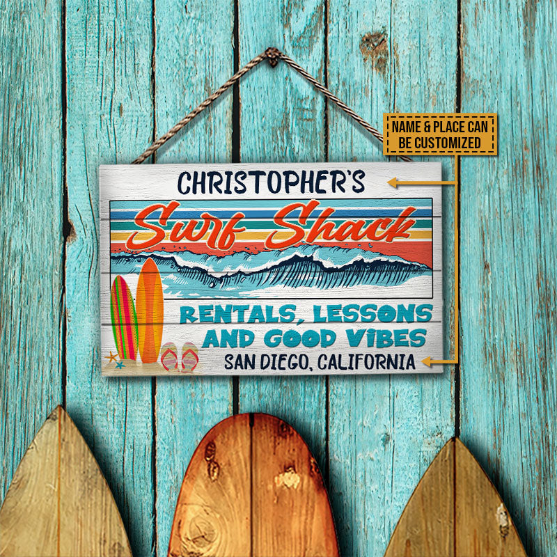 Beach Surfing Surf Shack Rentals, Surf Shop Decor, Custom Wood Rectangle Sign