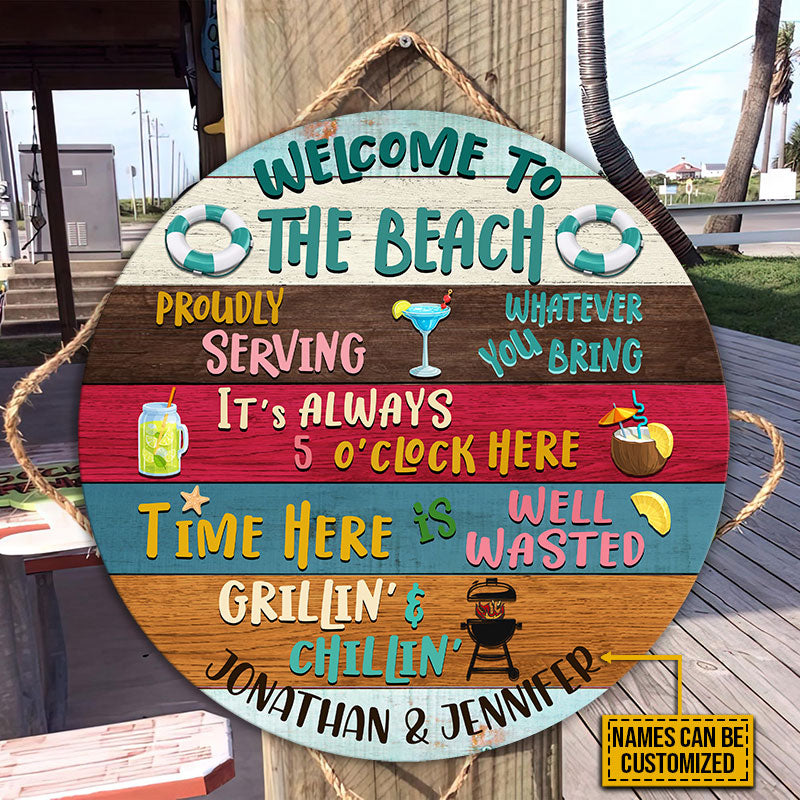Beach Welcome Proudly Serving Custom Wood Circle Sign