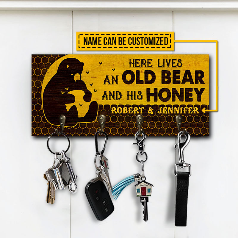 Bear Couple Honey Live Here Personalized Custom Wood Key Holder