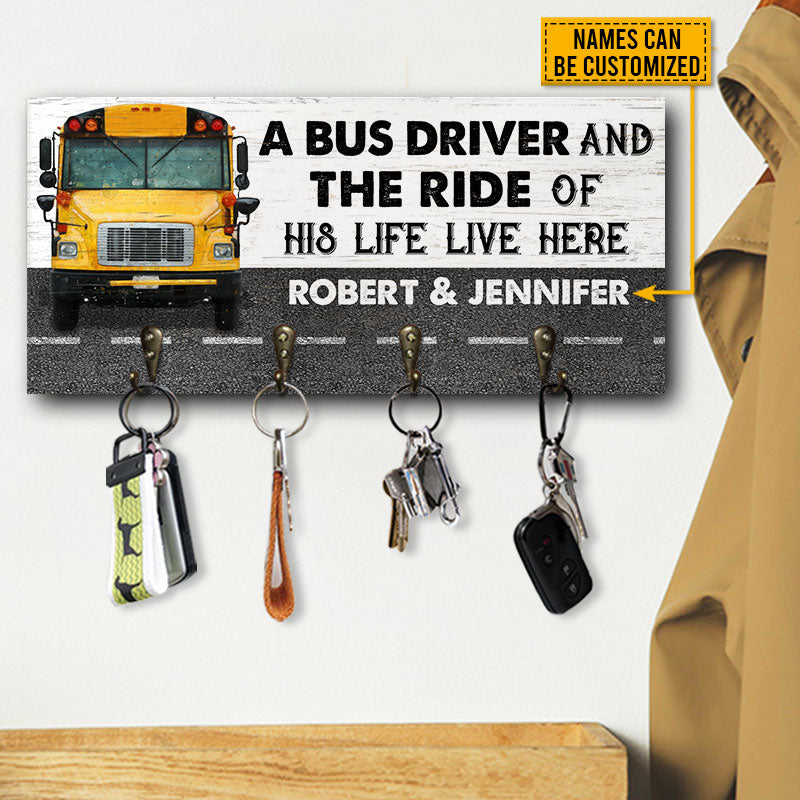 Bus Driver Married Couple Live Here Personalized Custom Wood Key Holder