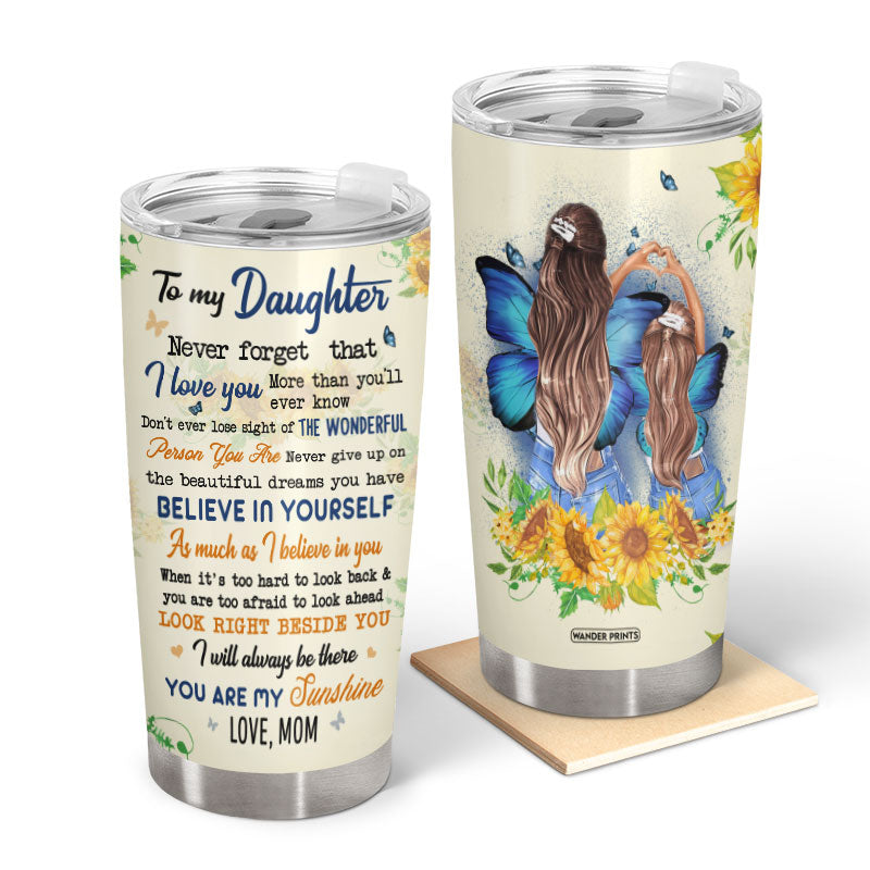 Wander Prints Daughter's Gifts - Birthday Gifts for Daughter & Daughter Gifts From Mom, Grandma - Stainless Steel Butterfly Tumbler 20oz Gifts from Mom, Mom To Daughter You Are My Sunshine Travel Coffe Mug with Lid