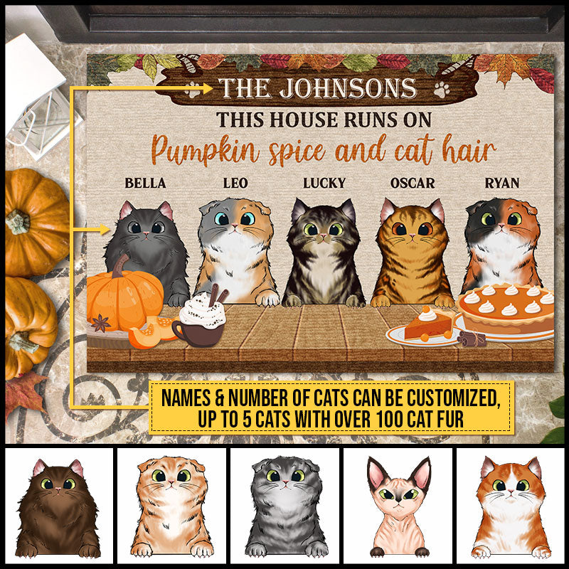 Cat Fall This House Runs On Pumpkin Spice Custom Doormat, Fall Autumn Doormat, Cat Lover Decorating Idea, Cat Fall Mat