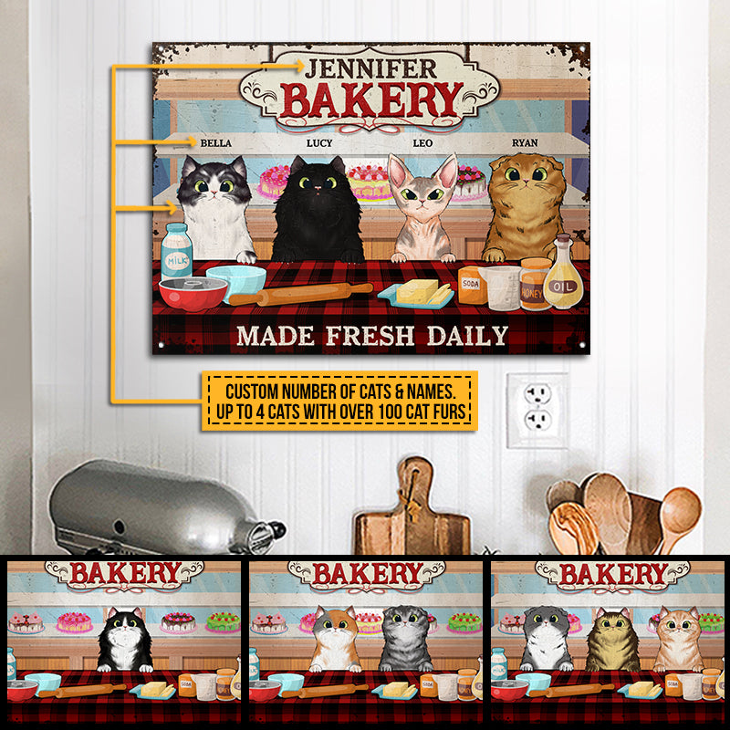 Cat Bakery Made Fresh Daily Custom Classic Metal Signs, Personalized Funny Cat Sign, Gift For Cat Lovers, Baking Lovers