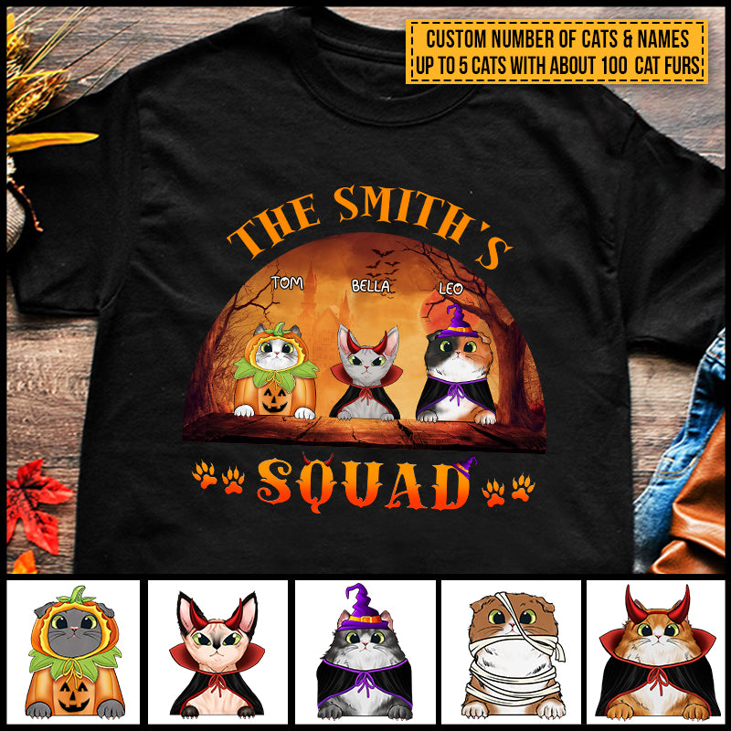 Cat Cosplay Squad Custom T Shirt, Pumpkin, Devil & Witch Cat Costumes, Personalized Halloween Shirt, Gift For Cat Lovers