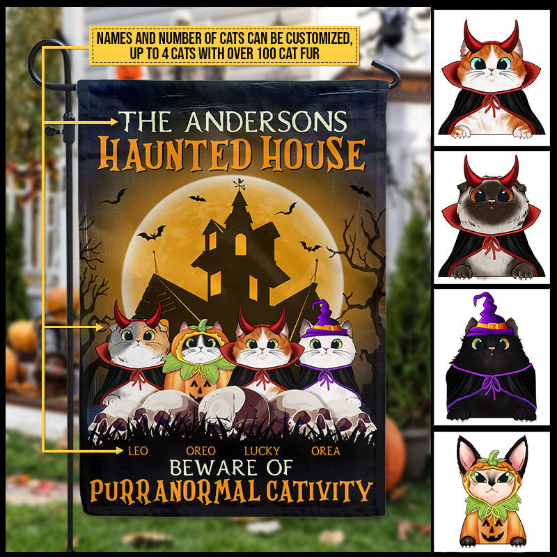 Cat Cosplay Halloween Beware Of Custom Flag, Cat Devil Witch Mummy Costume Flag, Halloween Yard Decorations