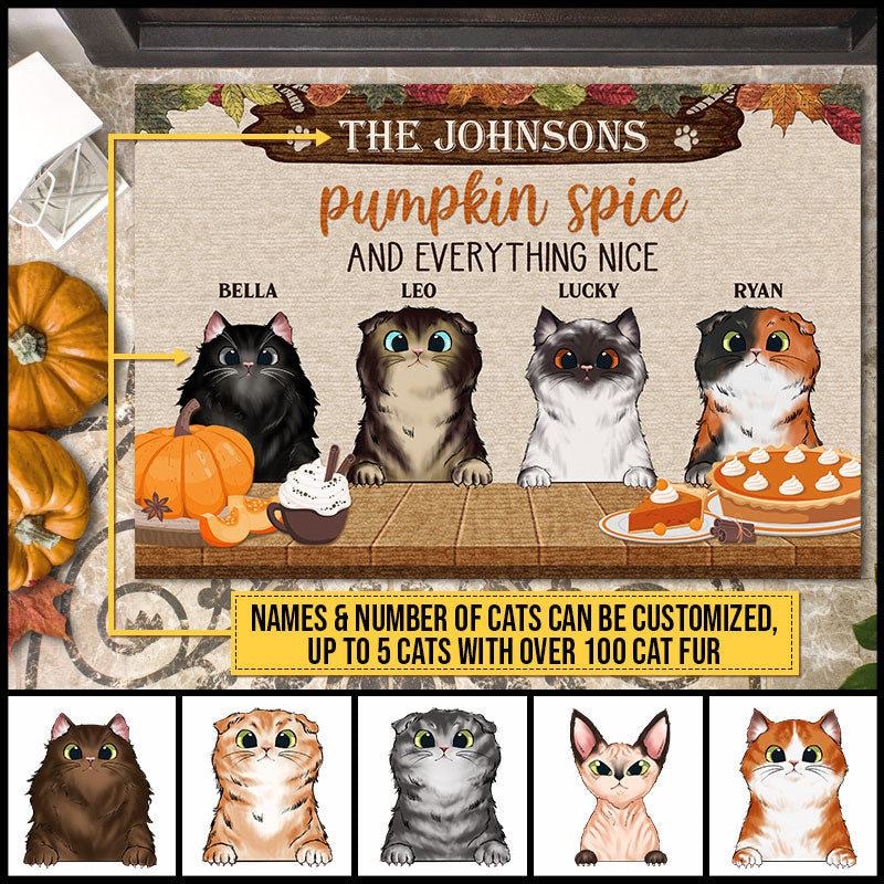 Cat Fall Pumpkin Spice & Everything Nice Custom Doormat, Fall Autumn Doormat, Cat Lover Decorating Idea, Cat Fall Mat