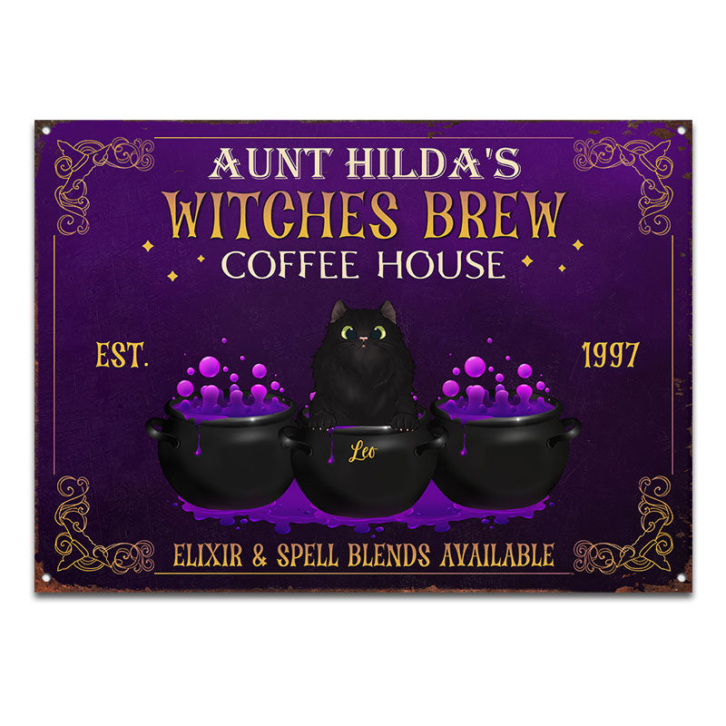 Personalized Cat Halloween Witches Brew Custom Classic Metal Signs, Witch Gift, Cat Lover Gift