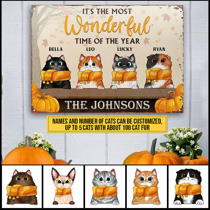 Cat Lovers Fall Is The Most Wonderful Time Custom Classic Metal Signs, Fall Decor, Thanksgiving Gift