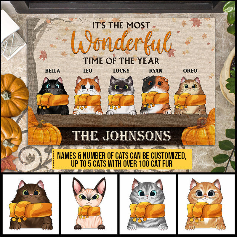 Cat Lovers Fall Is The Most Wonderful Time Custom Doormat, Fall Decor, Thanksgiving Gift