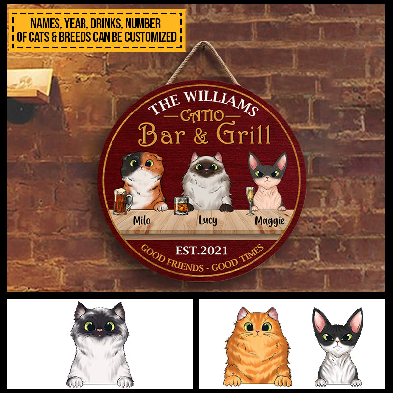 Catio Bar And Grill, Patio Decor, Home Decor, Funny Cat Sign, Cat Lover Gift, Custom Wood Circle Sign