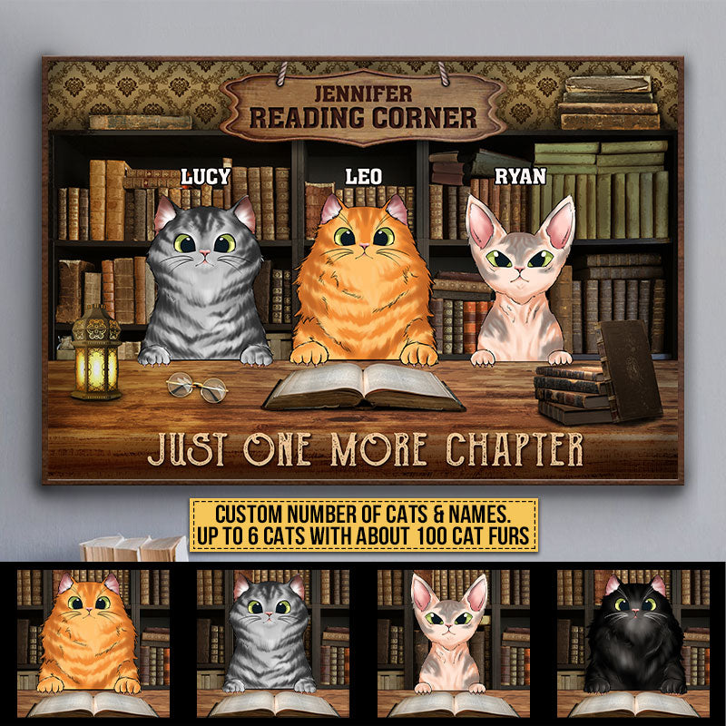 Cat Reading Corner Just One More Chapter Custom Poster, Personalized Funny Cat Poster, Gift For Cat Lovers, Reading Lovers