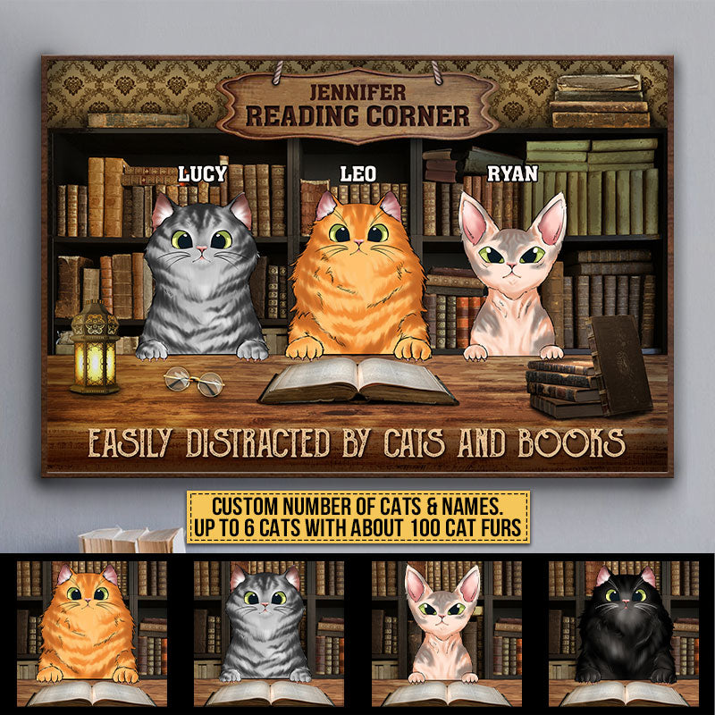 Cat Reading Corner Easily Distracted By Cats And Books Custom Poster, Personalized Funny Cat Poster, Gift For Cat Lovers, Reading Lovers