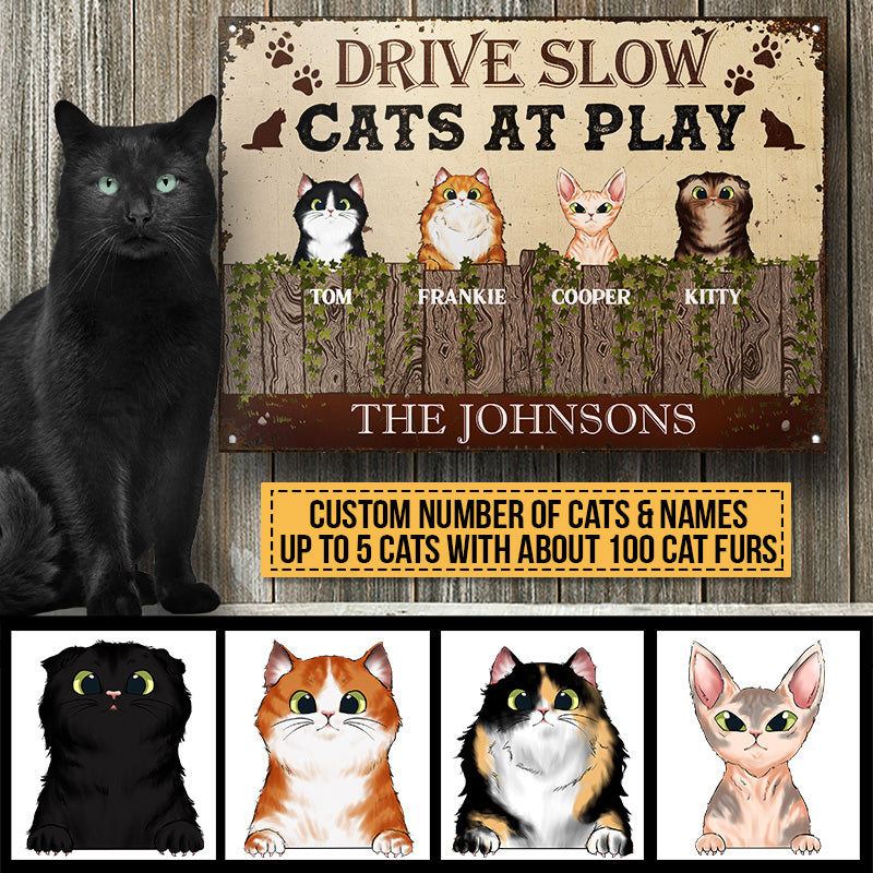 Cats At Play Custom Classic Metal Signs, Gift For Cat Lovers, Personalized Funny Cat Sign