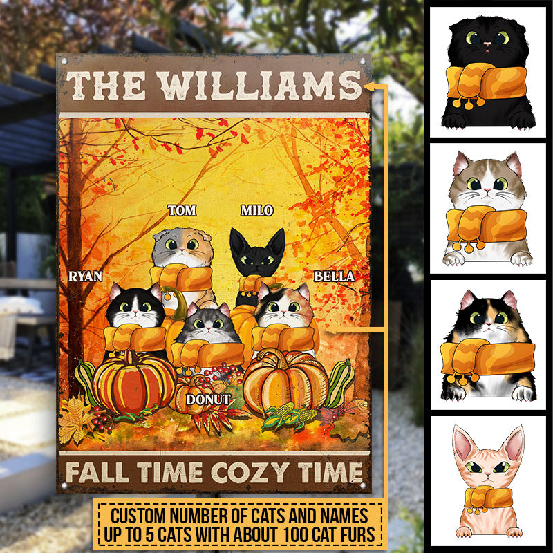 Cats Fall Time Cozy Time Custom Classic Metal Signs, Thanksgiving Gift, Fall Decor, Home Decor