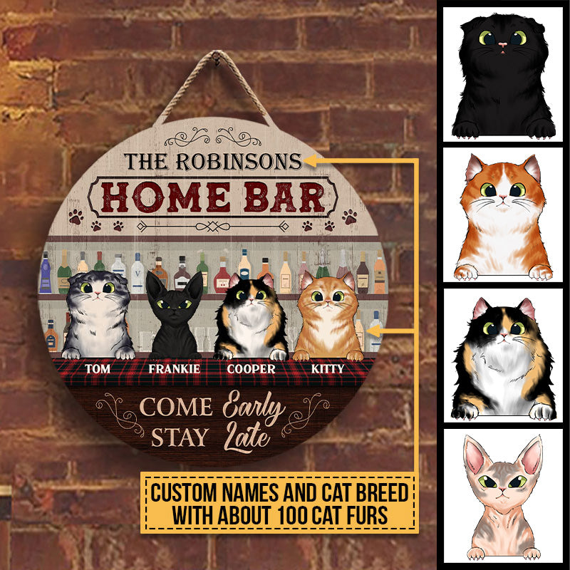 Cats Welcome Home Bar Custom Wood Circle Sign, Patio Decorations, Outdoor Decorating Ideas, Gift For Cat Lovers