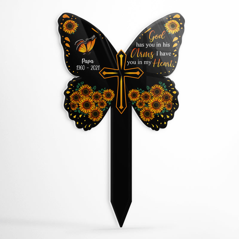 Christian God Has You In His Arms - Memorial Gift - Personalized Custom Butterfly Acrylic Plaque Stake